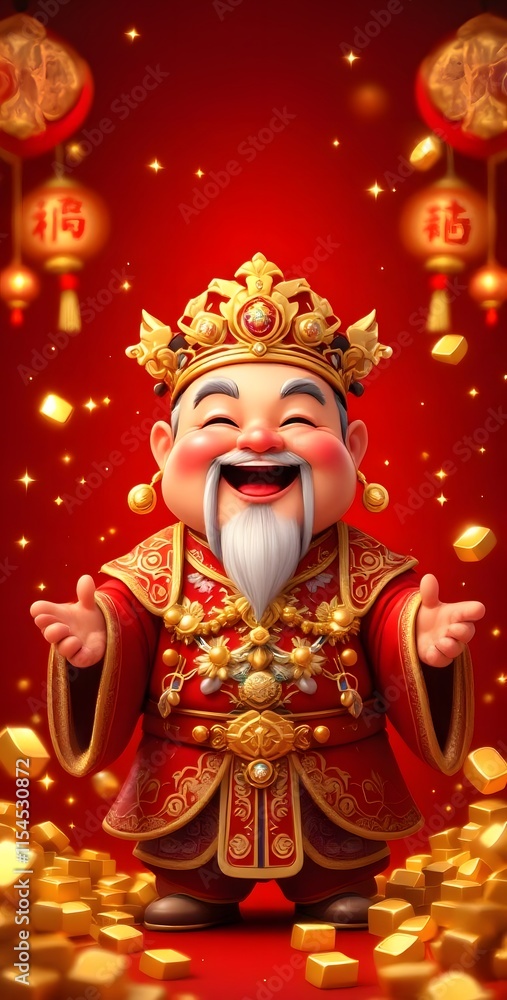 A cheerful and smiling traditional Chinese god of wealth A cheerful and smiling traditional Chinese god of wealth