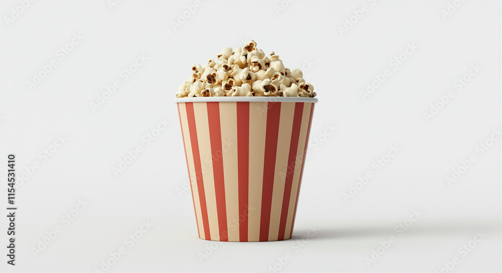 Popcorn snack in striped bucket for movie time enjoying tasty cinema treat Popcorn snack in striped bucket for movie time enjoying tasty cinema treat