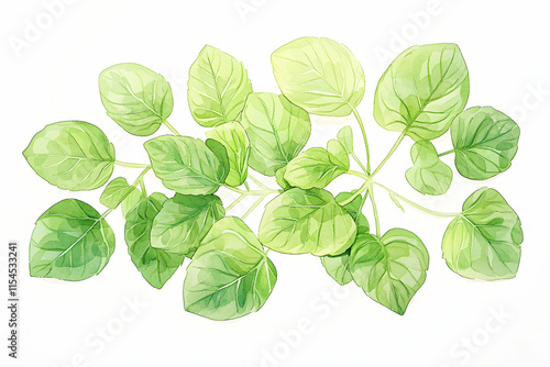 Fresh Green Leaves Illustration with Detailed Textures and Vibrant Colors, Perfect for Nature or Botanical Projects