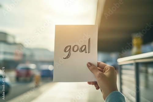 Hand Holding Paper with Goal Message in Sunshine photo