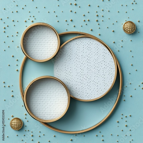 Three gold circles on a blue background, with a white circle in the middle