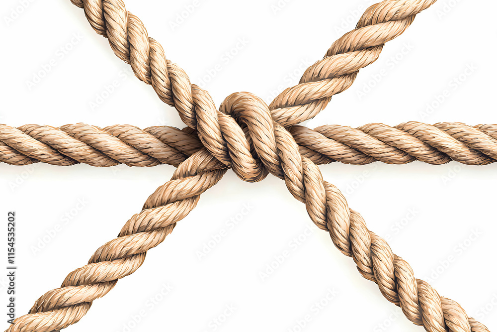 Intricate Overhand Knot Tied with Natural Twine Rope on a White Background for Creative and Artistic Projects Intricate Overhand Knot Tied with Natural Twine Rope on a White Background for Creative and Artistic Projects