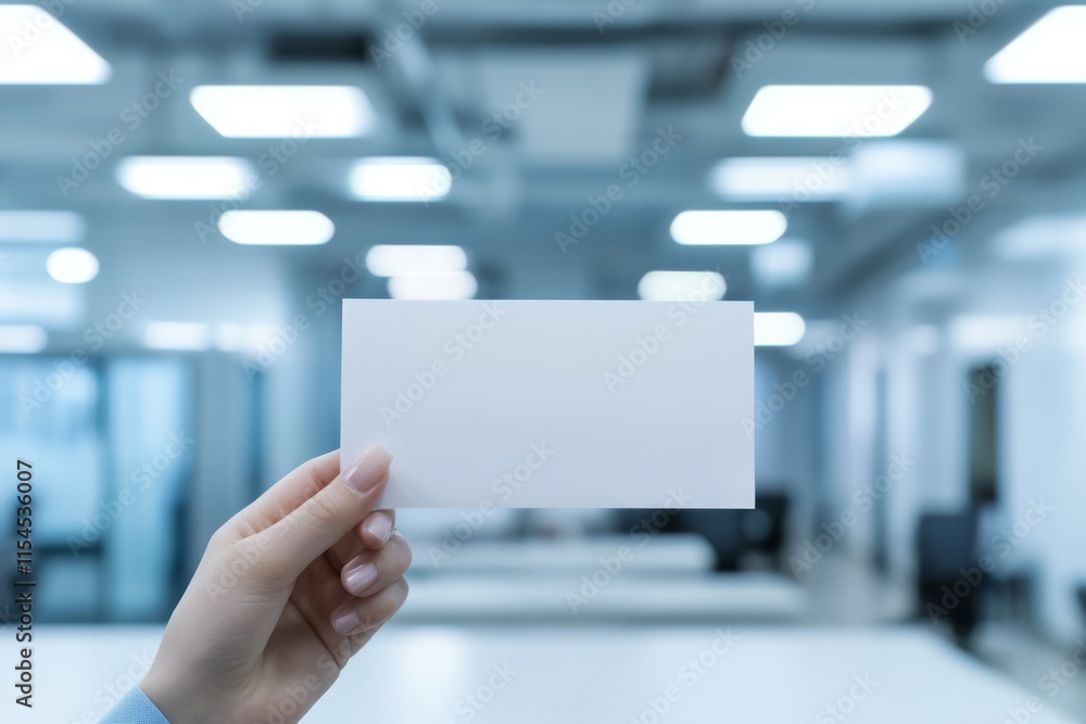 Blank White Card in Modern Office Setting Blank White Card in Modern Office Setting