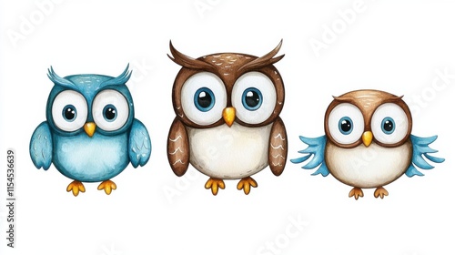 Wallpaper Mural Trio of Playful Cartoon Owl Characters with Whimsical Designs Torontodigital.ca