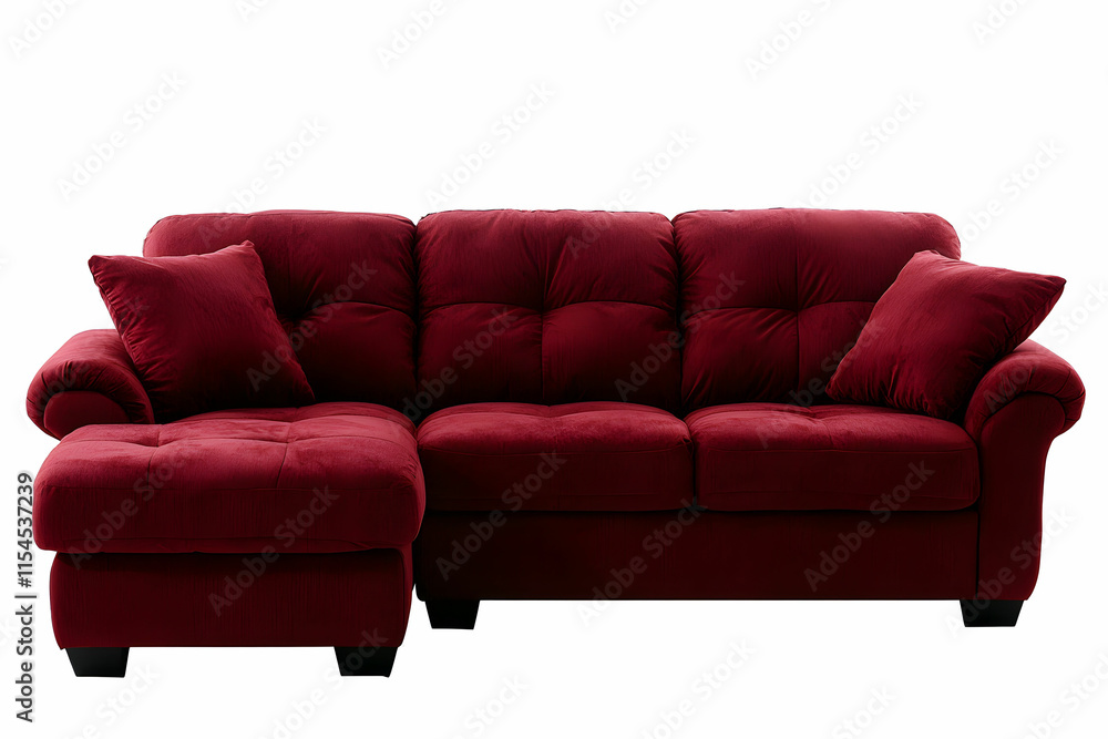 Plush Red Sofa with Chaise Longue and Decorative Cushions for Cozy Living Room Atmosphere Plush Red Sofa with Chaise Longue and Decorative Cushions for Cozy Living Room Atmosphere