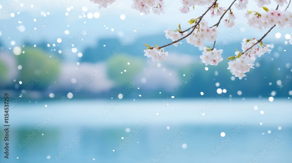 Cherry Blossom Branch with Soft Focus in Snowy Winter Landscape Cherry Blossom Branch with Soft Focus in Snowy Winter Landscape