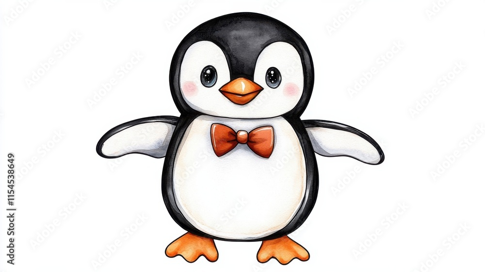 Fototapeta premium Cute Cartoon Penguin in Simple Black and White Design