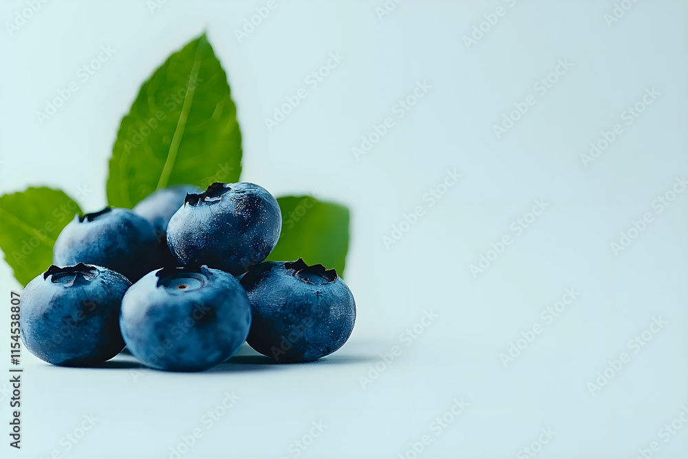 Fresh Blueberries with Green Leaves on a Light Background for Healthy Eating and Nutrition Concepts Fresh Blueberries with Green Leaves on a Light Background for Healthy Eating and Nutrition Concepts
