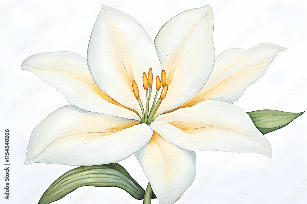 Stunning White Lily Blossom with Delicate Petals and Vibrant Stamen on Soft Background Stunning White Lily Blossom with Delicate Petals and Vibrant Stamen on Soft Background