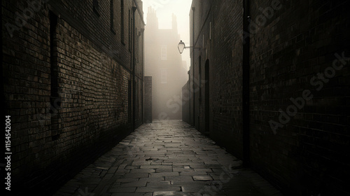 Shadowy Misty Alleyway in Quiet City at Night photo