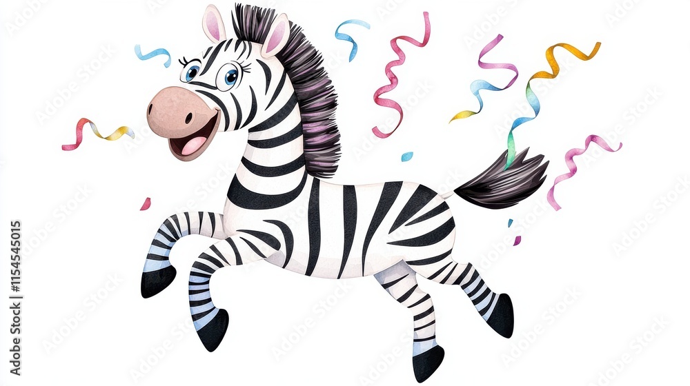 Obraz premium Joyful Zebra Leaping Through Festive Confetti and Streamers