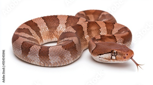 Close up of Coiled Brown and Tan Venomous Snake in Tropical Forest Habitat photo