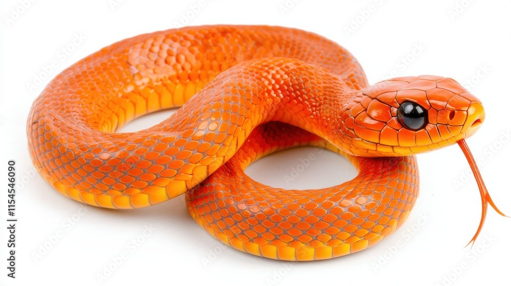 Naklejka premium Vibrant Orange Venomous Serpent Coiled in Tropical Habitat