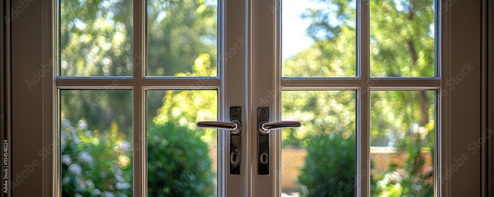 Close-up of a sliding patio door latch, emphasizing the importance of home security while maintaining the sleek design of the door. Close-up of a sliding patio door latch, emphasizing the importance of home security while maintaining the sleek design of the door.
