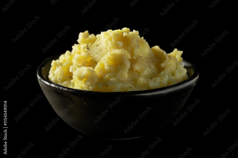 Comforting bowl of mashed potatoes topped with garlic butter and parsley Comforting bowl of mashed potatoes topped with garlic butter and parsley