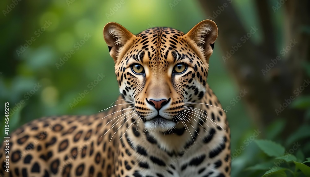 Majestic Leopard Gazing in the Lush Green Jungle Habitat
