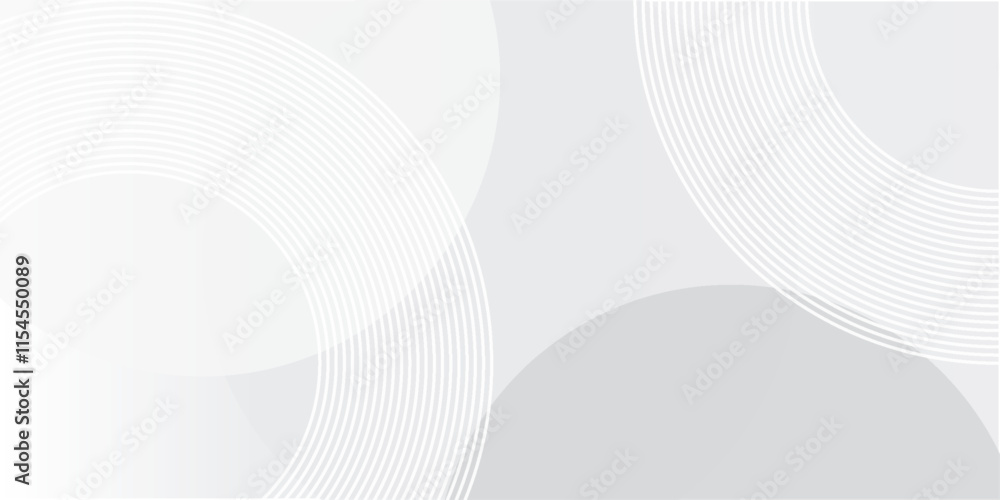Naklejka premium White geometric abstract background overlap layer on bright space with lines effect decoration. Modern graphic design element circles style concept for banner.