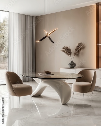 Levanto dining area with modular decor and glass tables