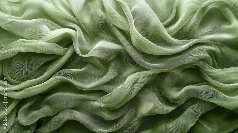 Obraz premium Draped sage green chiffon fabric texture.