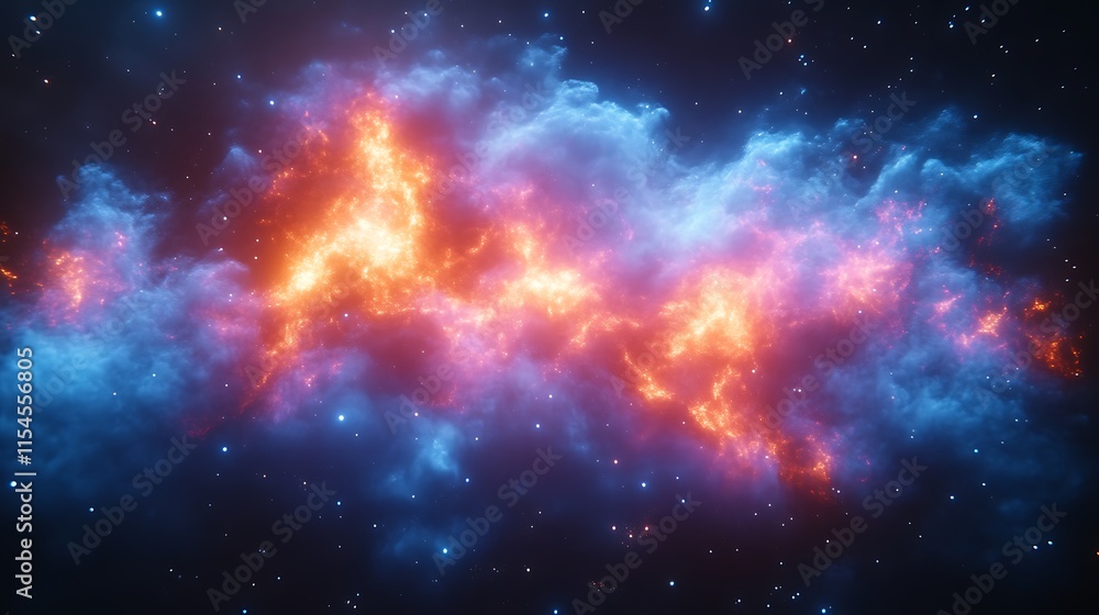 Fiery nebula in space with blue and orange clouds. Fiery nebula in space with blue and orange clouds.