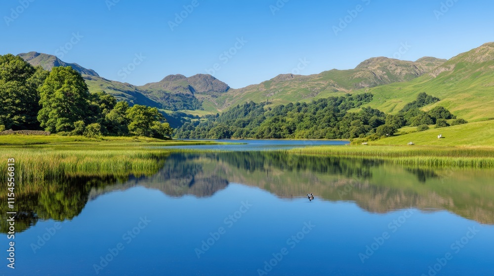 Serene Landscape Reflection Over Calm Waters in a Mountainous Region Serene Landscape Reflection Over Calm Waters in a Mountainous Region