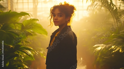 Young woman in botanical garden.