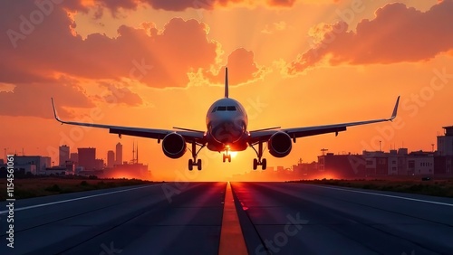 Airplane taking off with suits, surfboards, and slides.Vacation ,travel and tourist concept. 