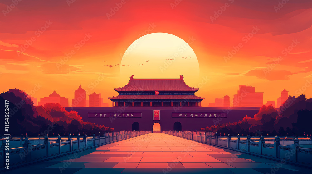 Obraz premium Traditional Chinese Architecture Festival Theme Background Illustration