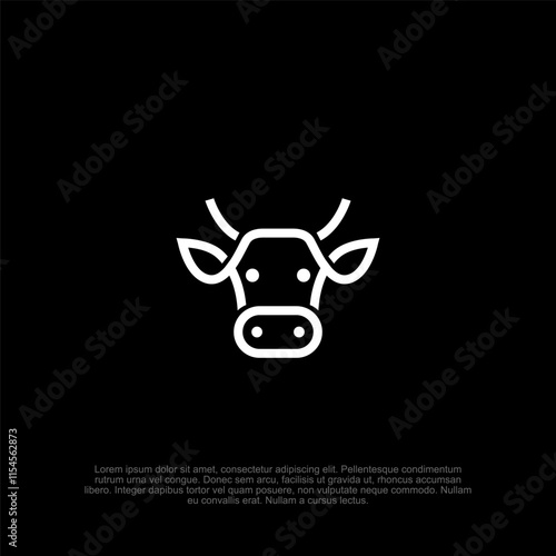 Minimalist and clean outline cow logo, representing simplicity and strength for a rustic and professional brand identity