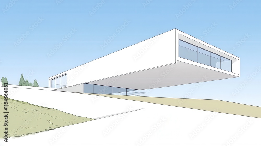 Fototapeta premium Modern Minimalist Architecture with Unique Design on Elevated Landscape