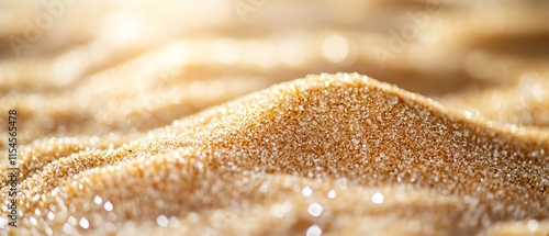 detailed closeup of sand on beach, fine grains with ocean waves blurred in the background, peaceful beach atmosphere, serene coastal view photo