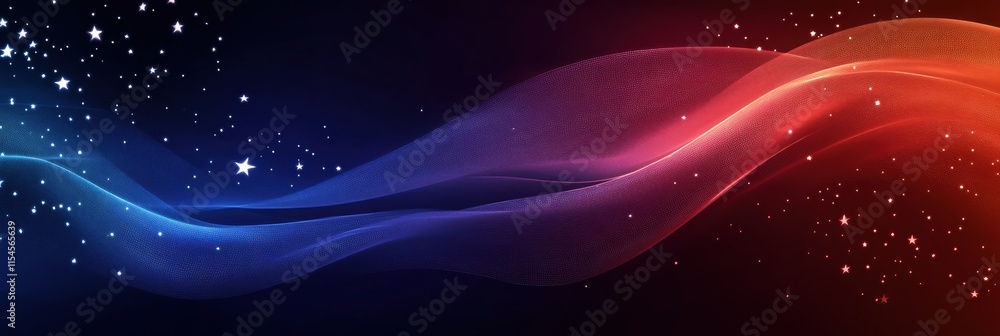 Fototapeta premium Flowing fabric texture with American flag design in a dynamic display of colors against a dark background. Generative AI