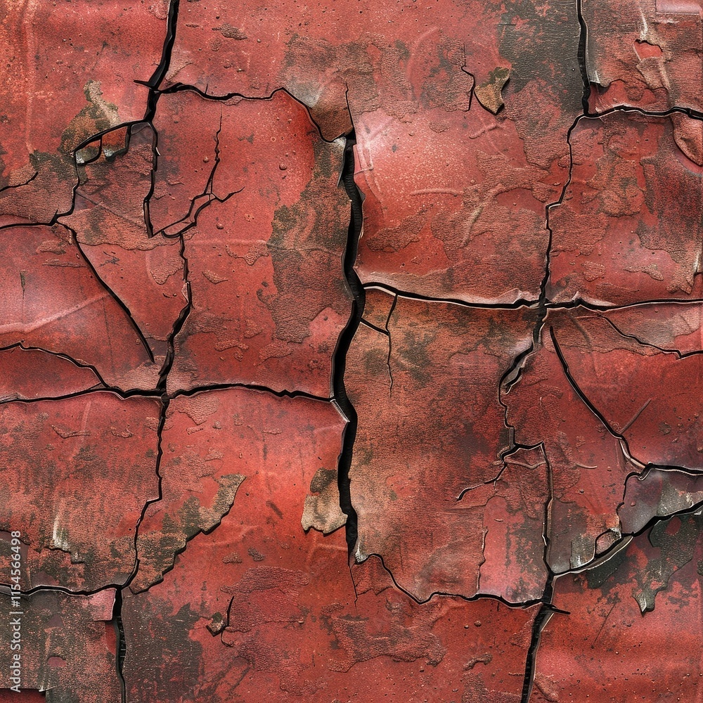 Fototapeta premium A red wall with cracks and holes