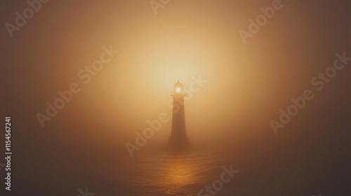 Foggy Morning Light Over Hazy Coastline Lighthouse