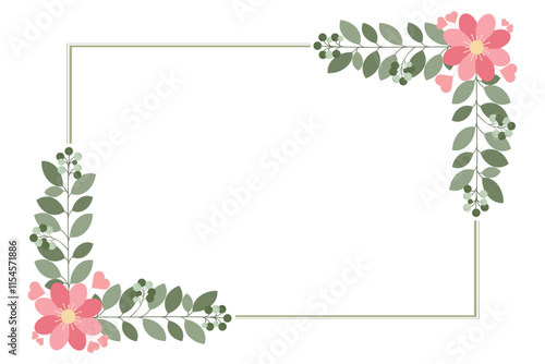 Rectangular Frame With Leaf And Love Flower Decoration
