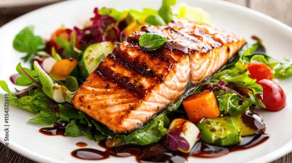Grilled Salmon with Balsamic Glaze and Fresh Salad Grilled Salmon with Balsamic Glaze and Fresh Salad