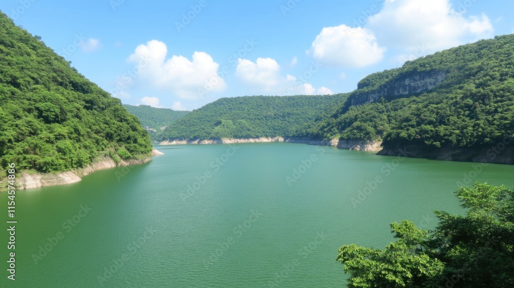 Serene View of Green Waters Surrounded by Lush Mountains in Daylight Serene View of Green Waters Surrounded by Lush Mountains in Daylight