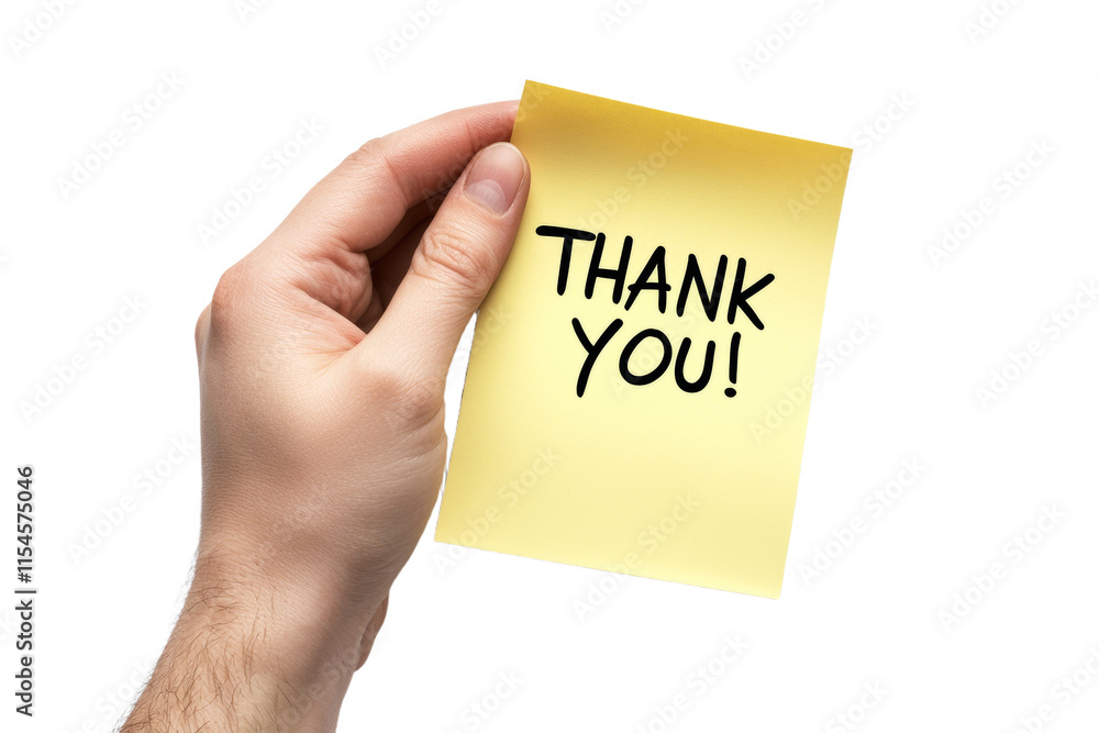 A hand holding a yellow sticky note that says A hand holding a yellow sticky note that says