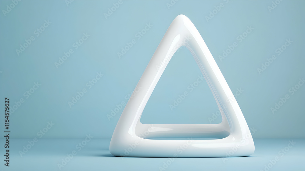 Abstract White Triangle Sculpture on Blue Background, Minimalist Design, Modern Art, Website Banner. Abstract White Triangle Sculpture on Blue Background, Minimalist Design, Modern Art, Website Banner.