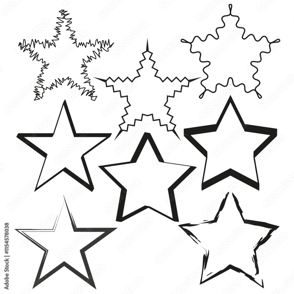 Star shape set. Geometric and abstract designs. Decorative outlined elements. Vector artistic collection. Star shape set. Geometric and abstract designs. Decorative outlined elements. Vector artistic collection.