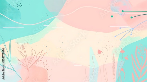 A captivating pastel design featuring flowing abstract forms in light peach and blue, embellished with intricate floral motifs and subtle geometric patterns for an elegant background. 8k UHD,