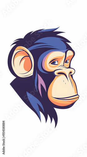 Chimpanzee head profile illustration, vibrant colors, white background, logo design. photo