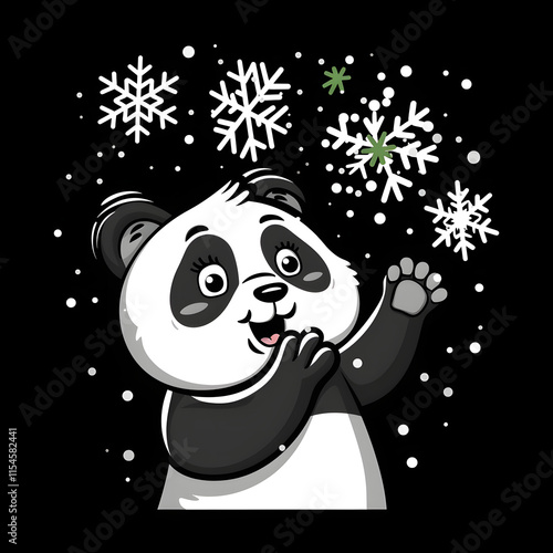 A panda bear is holding a snowflake in its paw photo