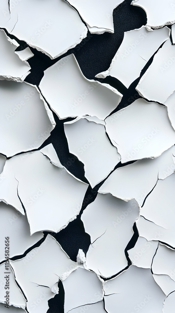 Cracked White Paint Texture, Dark Background, Abstract Design, Wall, Decay. Cracked White Paint Texture, Dark Background, Abstract Design, Wall, Decay.