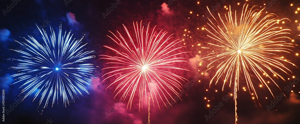 Fototapeta premium A vibrant display of colorful fireworks lighting up the night sky.