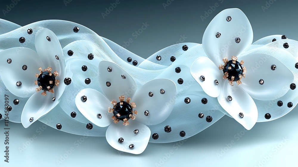 Fototapeta premium Elegant White Flowers Adorned With Black And Gold Jewels