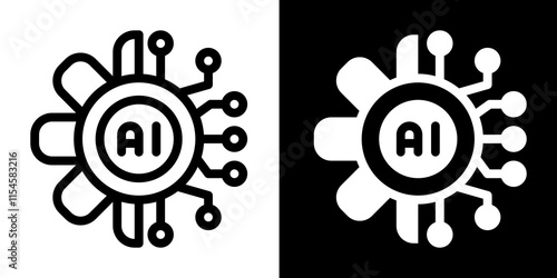 AI - Artificial intelligence automation gear line and glyph icon, outline and glyph vector sign, linear and glyph style pictogram isolated on white and black. AI or artificial intelligence Symbol