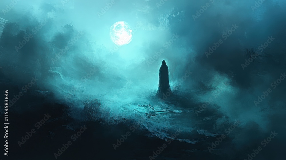 Mysterious Figure in Ethereal Moonlight Mysterious Figure in Ethereal Moonlight
