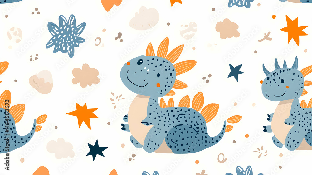 Obraz premium Cute Dinosaur Seamless Pattern Kids Textile Design.