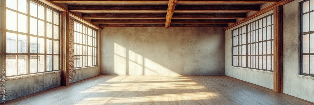 Spacious Loft Apartment with Large Windows and Exposed Beams Spacious Loft Apartment with Large Windows and Exposed Beams